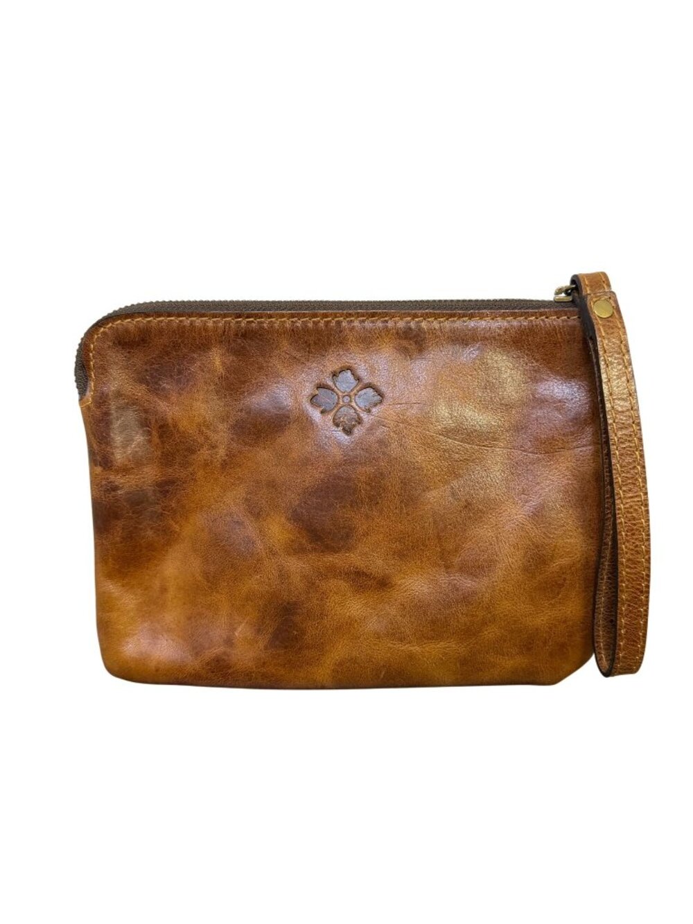Patricia Nash Cognac Brown Leather Wristlet With Zipper Closure